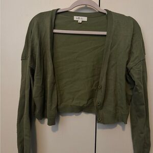 olive green cropped cardigan